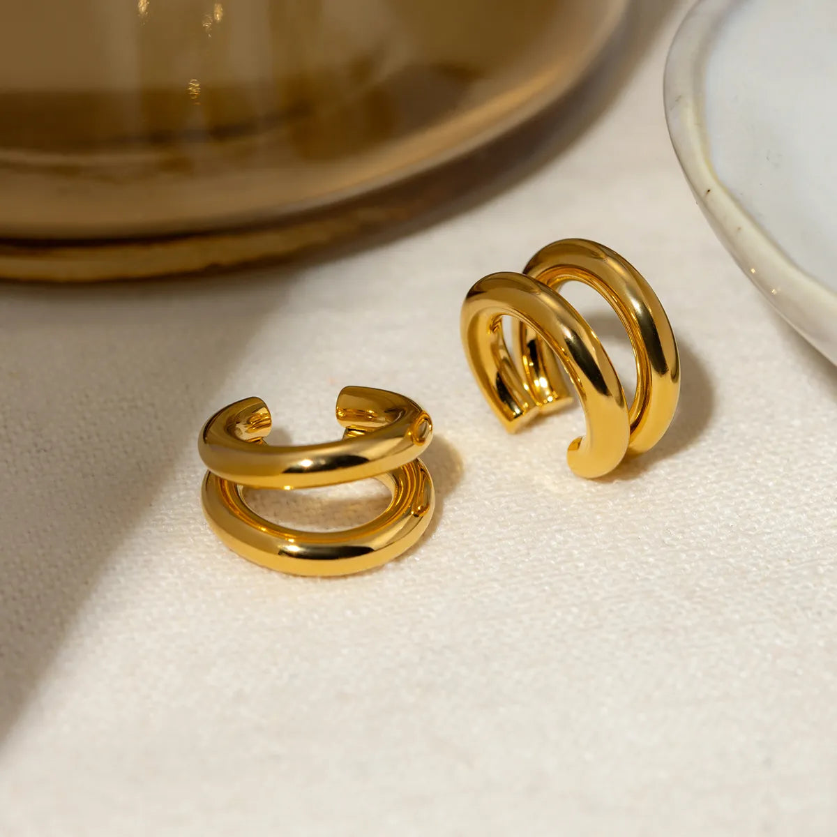 Classic Style Solid Color Plating 304 Stainless Steel 18K Gold Plated Ear Cuffs