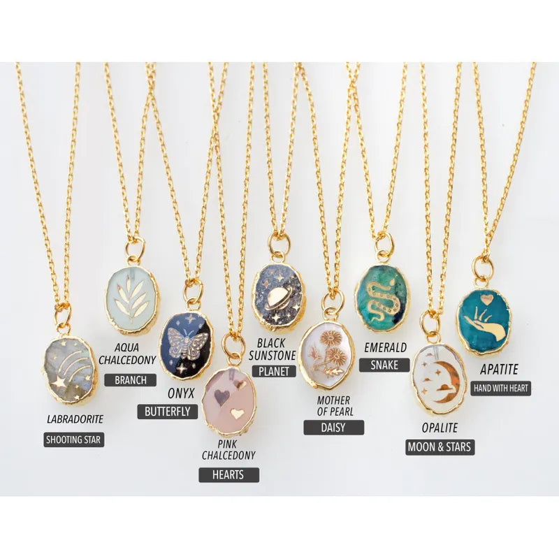 Printed Patterned Geometric Copper Plating 18k Gold Plated Pendant Necklace