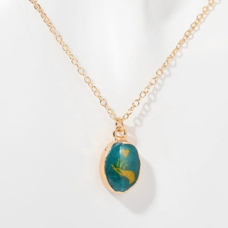 Printed Patterned Geometric Copper Plating 18k Gold Plated Pendant Necklace