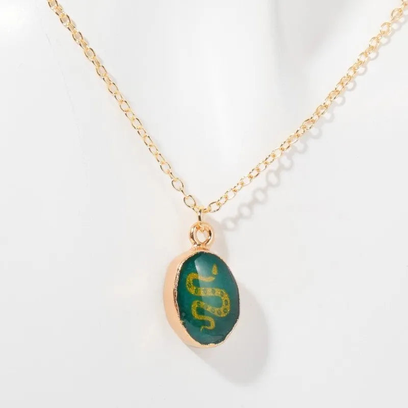 Printed Patterned Geometric Copper Plating 18k Gold Plated Pendant Necklace