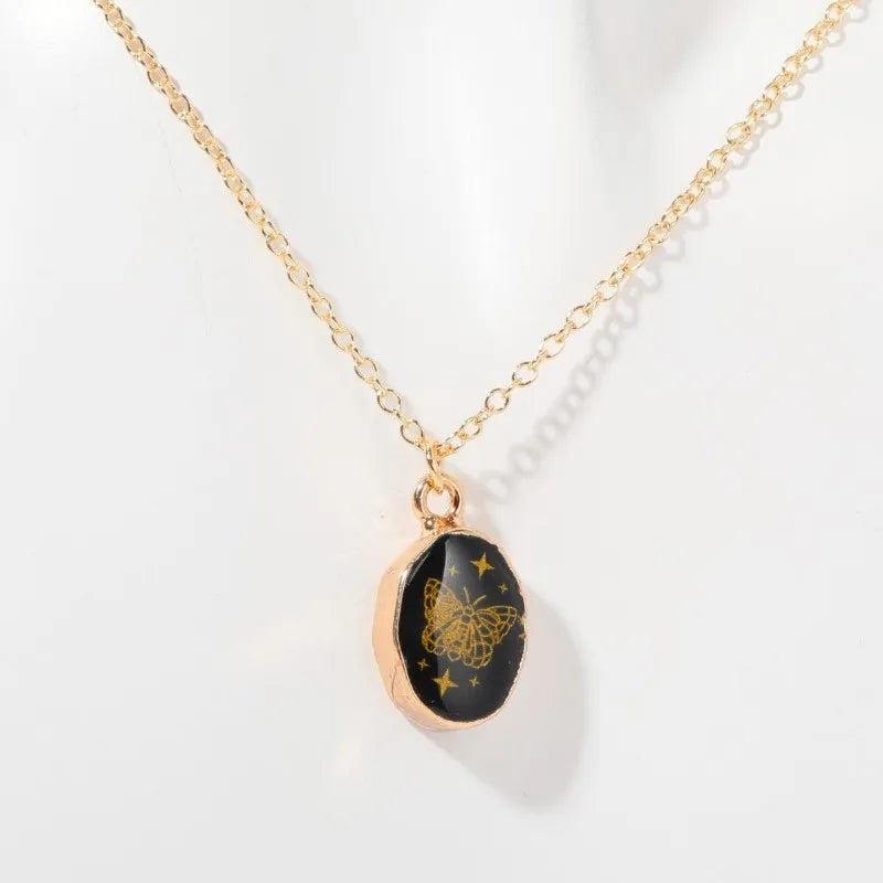 Printed Patterned Geometric Copper Plating 18k Gold Plated Pendant Necklace