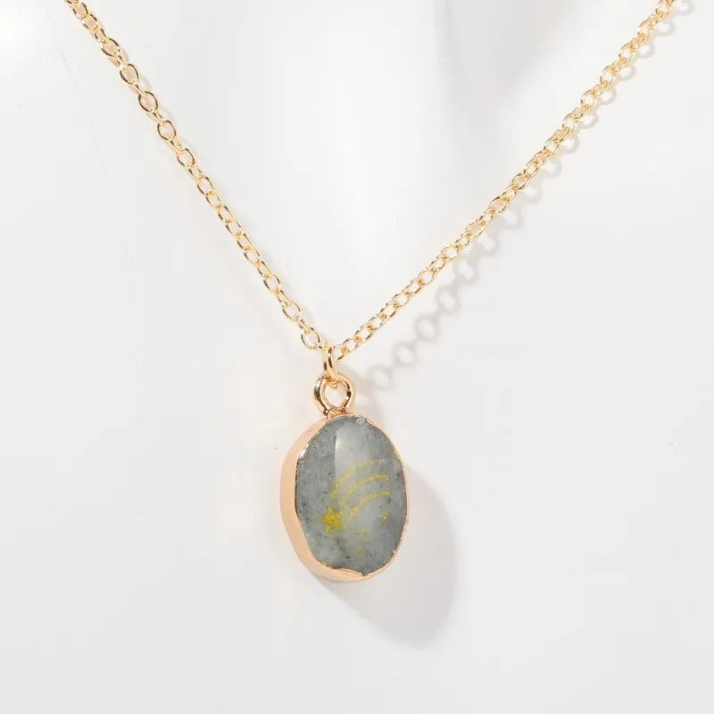 Printed Patterned Geometric Copper Plating 18k Gold Plated Pendant Necklace