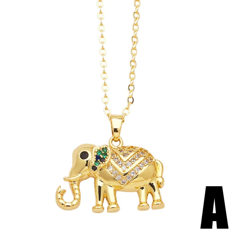 Cute Simple Style Elephant Copper Plating Inlay Zircon 18k Gold Plated Pendant Necklace