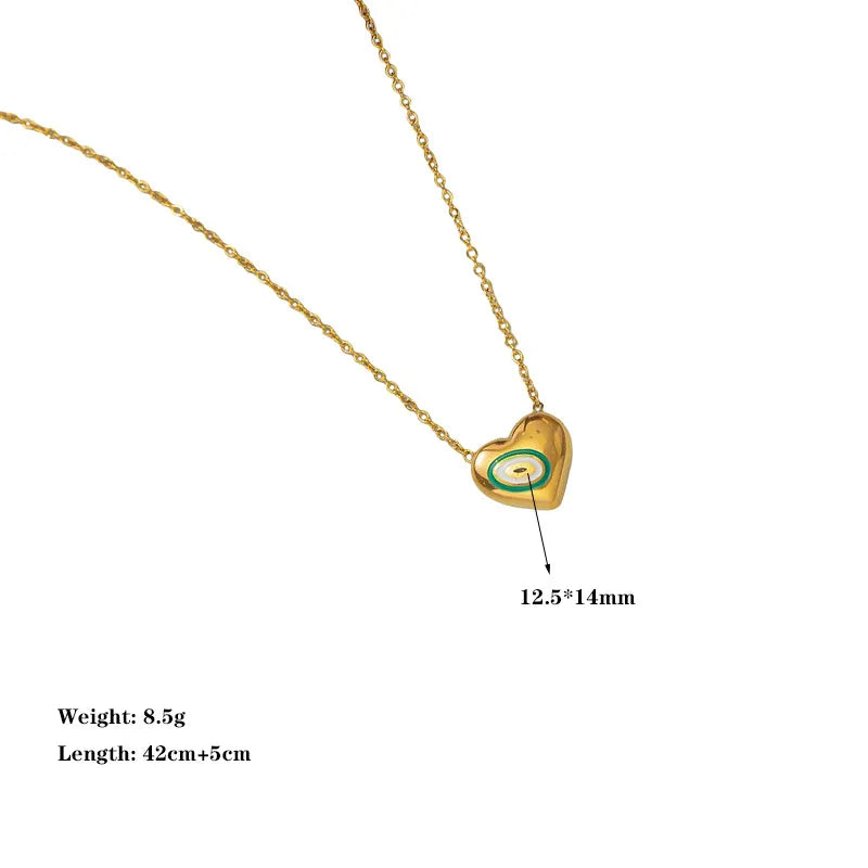 Eyes Have Eye Heart Shape Eye Titanium Steel Enamel Plating Earrings Necklace