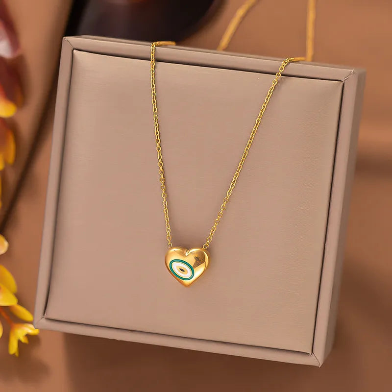 Eyes Have Eye Heart Shape Eye Titanium Steel Enamel Plating Earrings Necklace