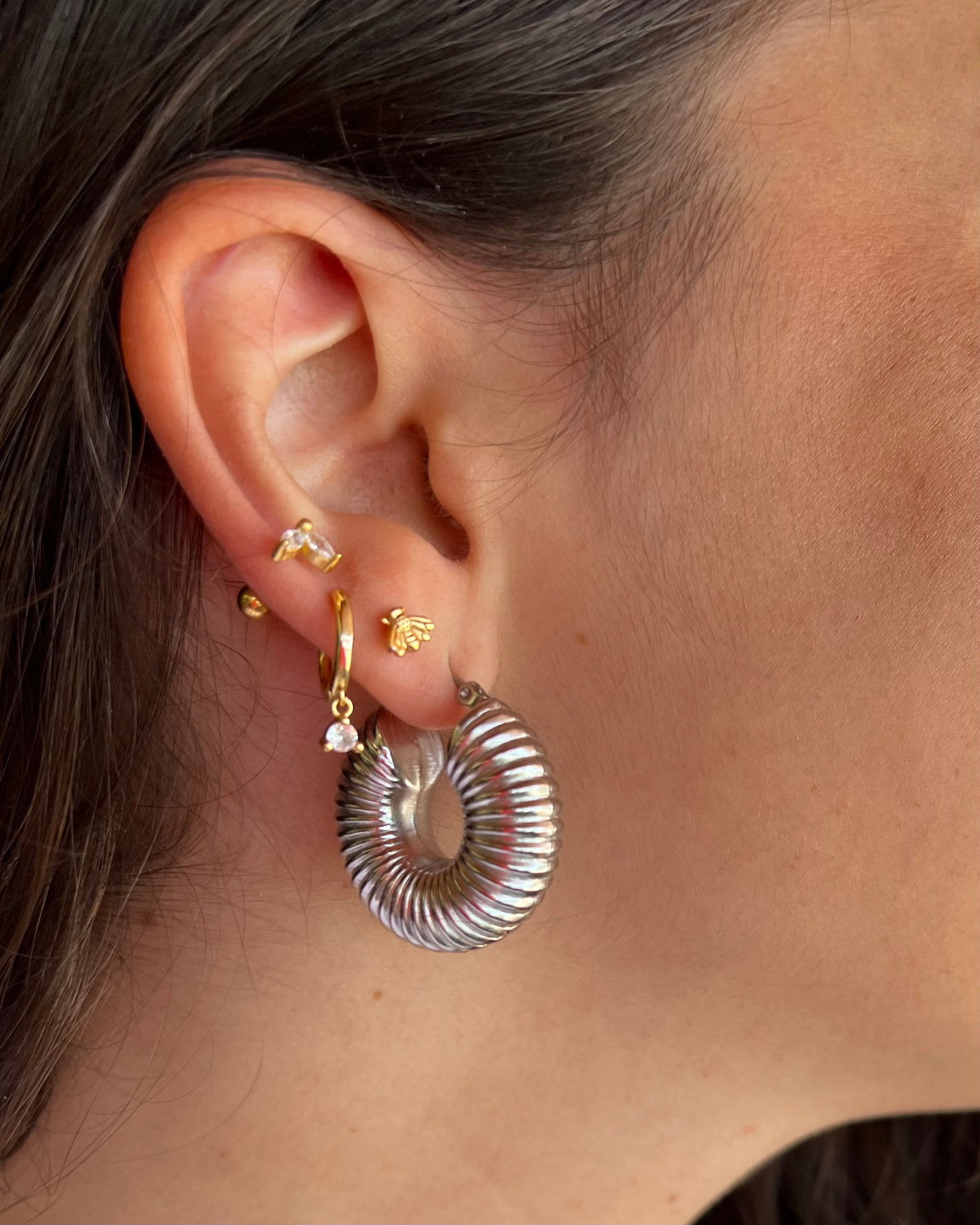 Silver Stainless Steel Shell Hoop Earring