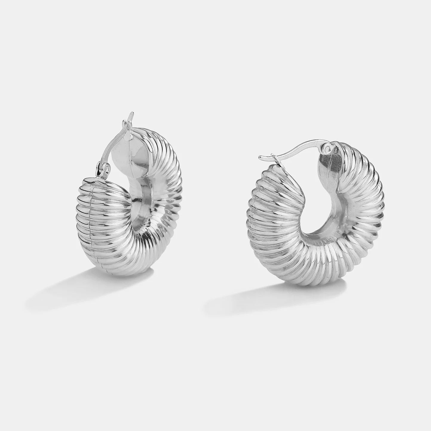 Silver Stainless Steel Shell Hoop Earring
