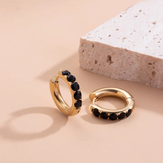 Oval Heart Shape Plating Inlay Stainless Steel Zircon 18K Gold Plated Earrings