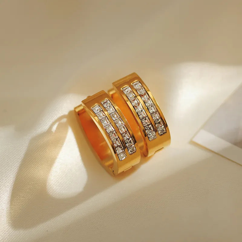 Dimond Hoop 18K Gold Plated Stainless Steel Earrings