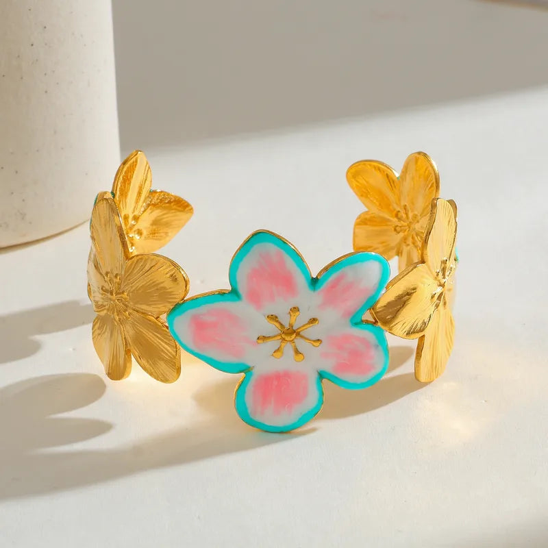 Dripping Flower 18K Gold Plated 304 Stainless Steel Open Bracelet