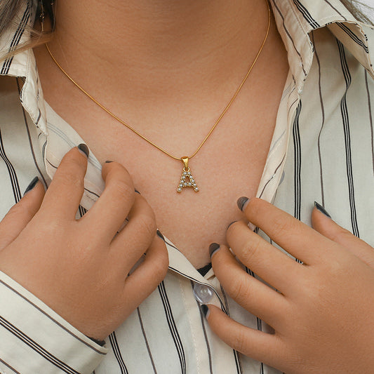 AA Inlaid Pearls Letter 304 Stainless Steel 18K Gold Style Plating Necklace