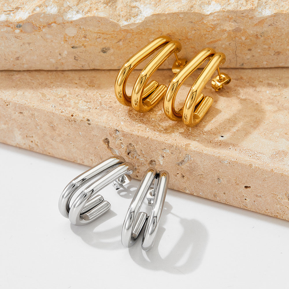 Geometric Plating 304 Stainless Steel 16K Gold Plated White Gold Plated Gold Plated Ear Stud