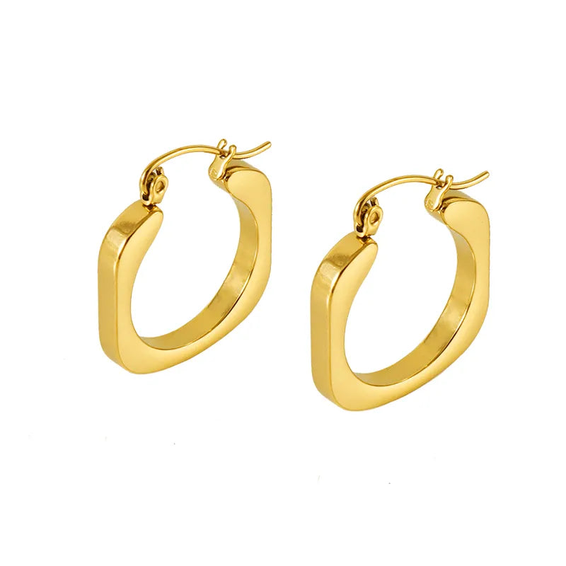 Casual Retro Square 18K Gold Plated Stainless Steel Hoop Earring