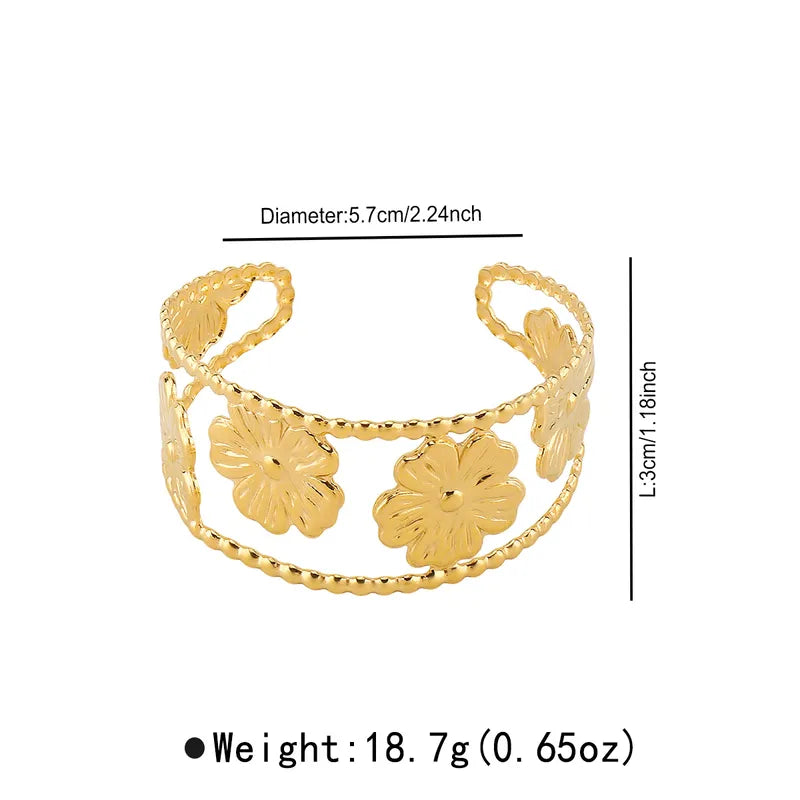 Flower Bangle Classic Style 304 Stainless Steel 18K Gold Plated Bangle