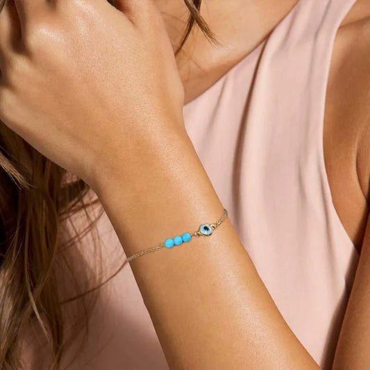 Retro devil's eye stainless steel turquoise plating 18k gold plated bracelets