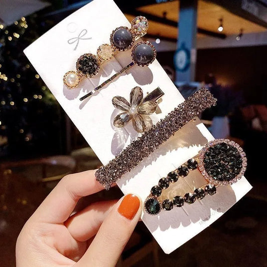 Black Rocks Bow Knot Metal Inlay Rhinestones Hair Clip