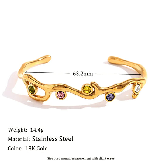 Simple Style Shiny Round 304 Stainless Steel 18K Gold Plated Zircon Bangle