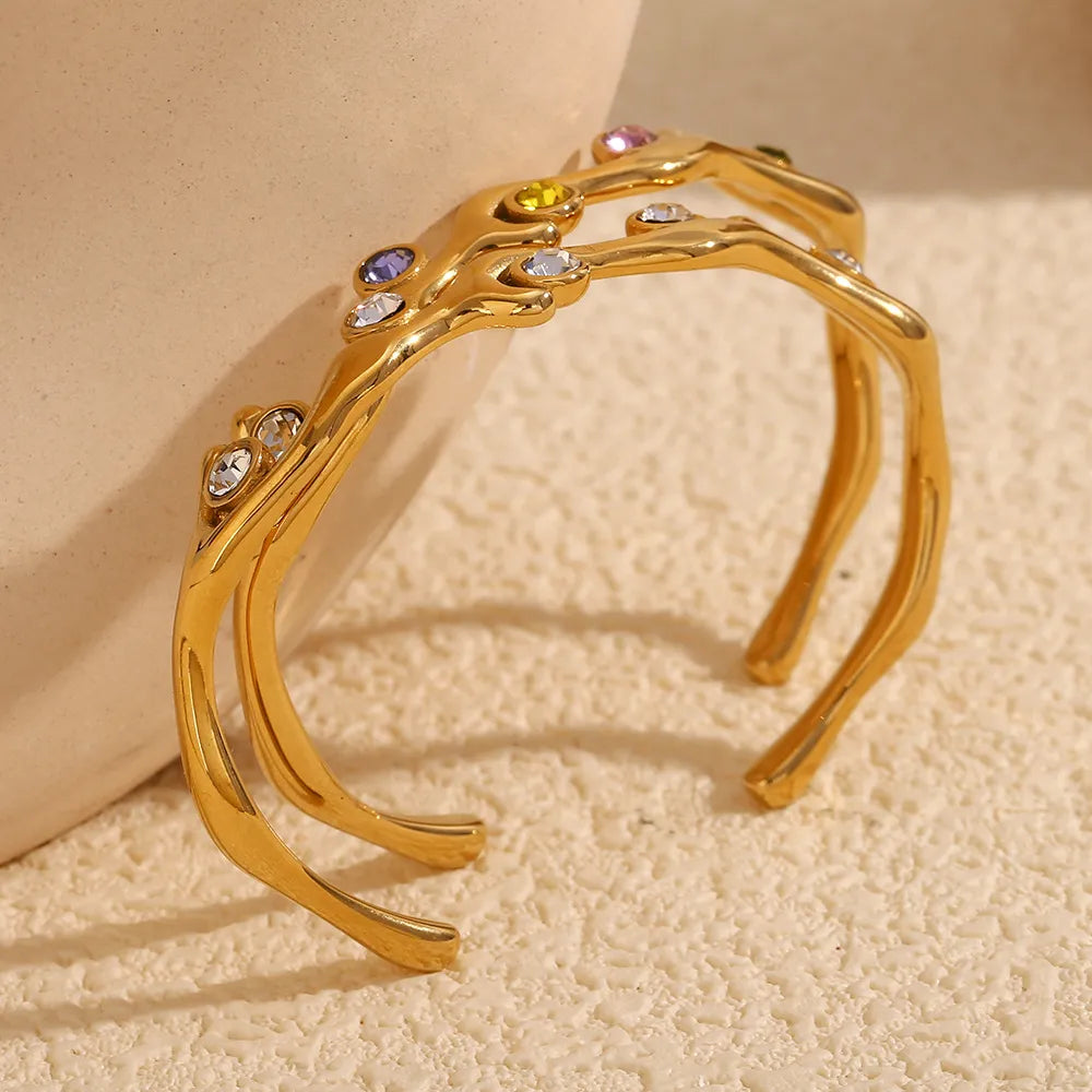 Simple Style Shiny Round 304 Stainless Steel 18K Gold Plated Zircon Bangle