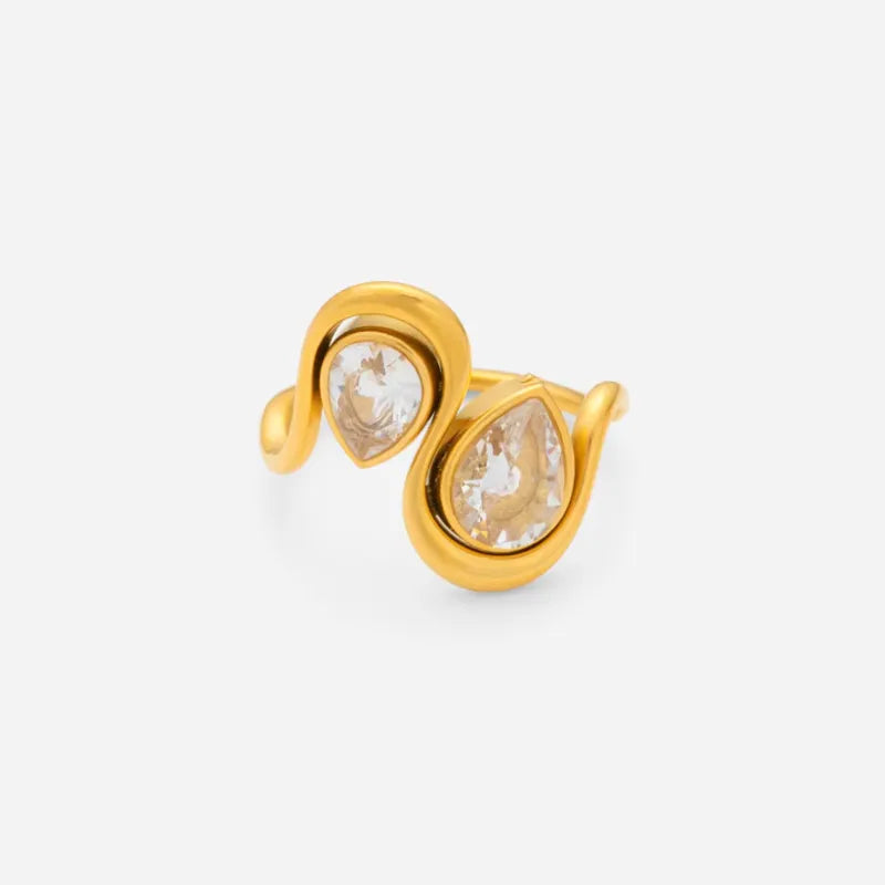 Double Teardrop Zircon Stainless Steel 18K Gold Plated Ring