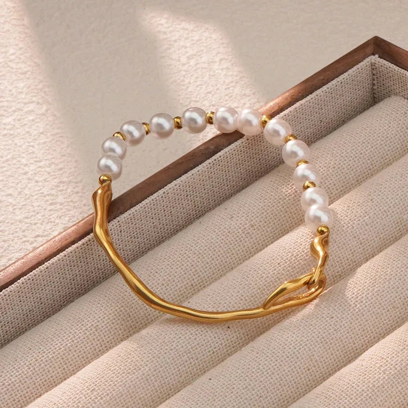 Geometric Pearls Golden Yellow Solid Color 304 Stainless Steel 18K Gold Plated Plastic Bracelets