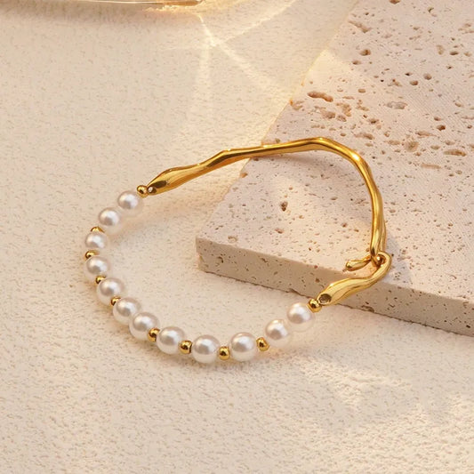 Geometric Pearls Golden Yellow Solid Color 304 Stainless Steel 18K Gold Plated Plastic Bracelets