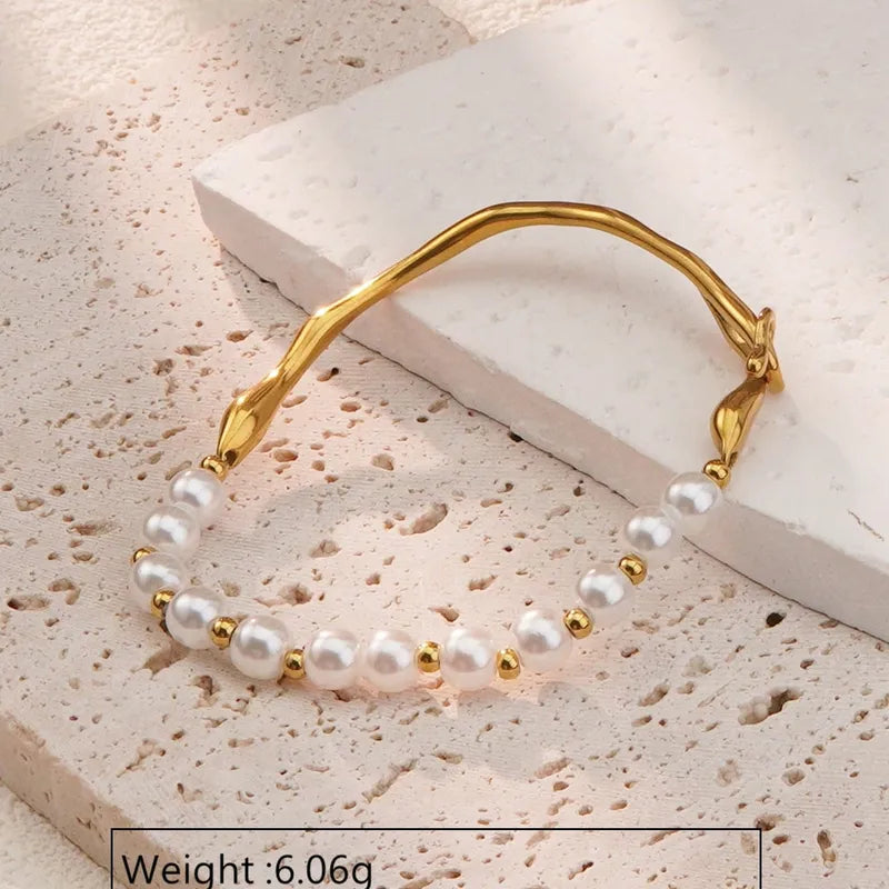 Geometric Pearls Golden Yellow Solid Color 304 Stainless Steel 18K Gold Plated Plastic Bracelets