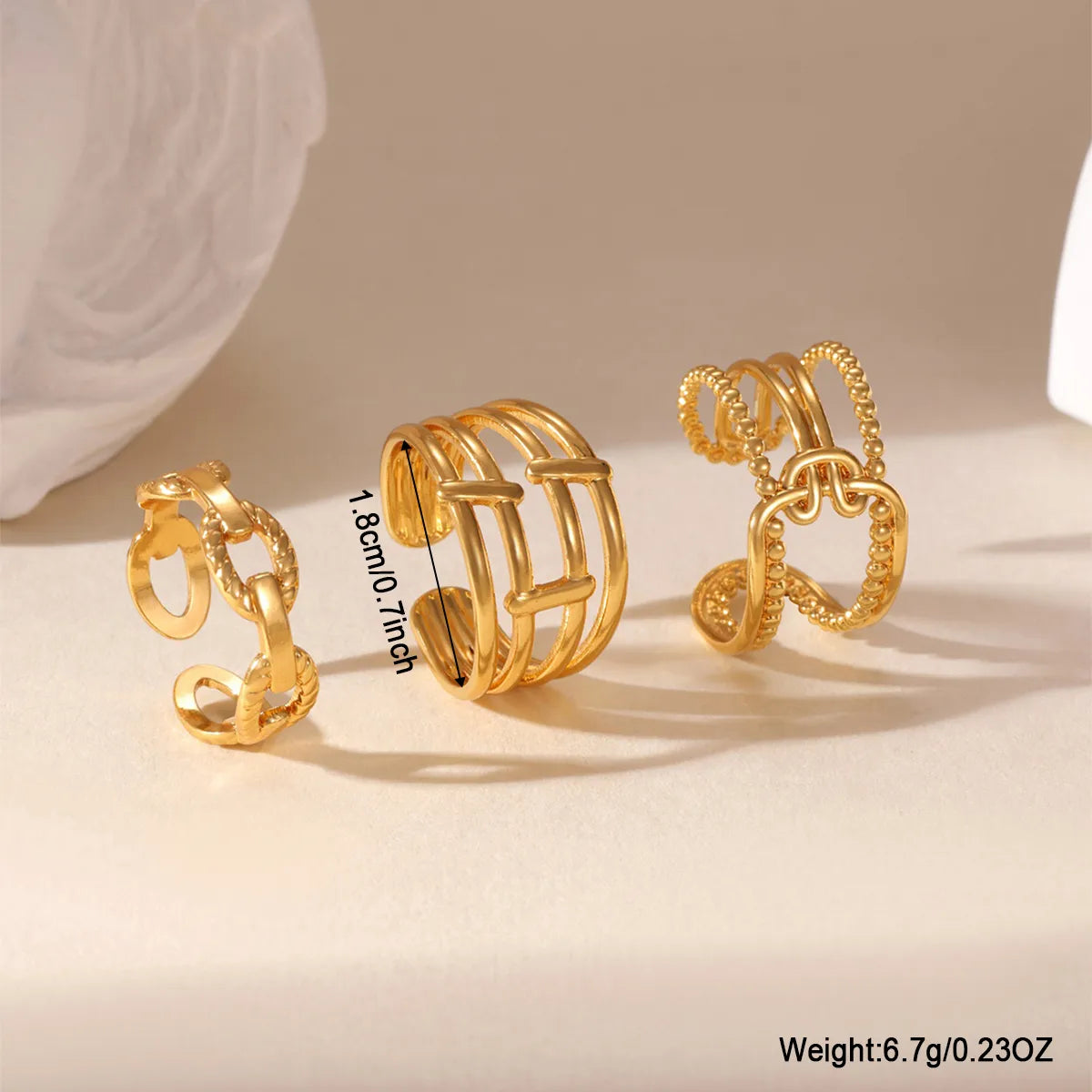 Personality 304 Stainless Steel 18K Real Gold Plated Three-piece Ring Set
