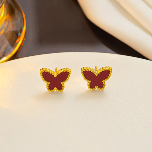 Red Titanium Steel Simple Style Butterfly Plating Earrings