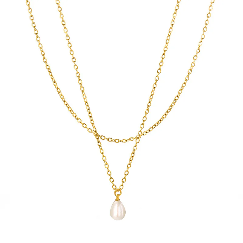Double Layer Pearl 18K Gold Plated Stainless Steel Necklace