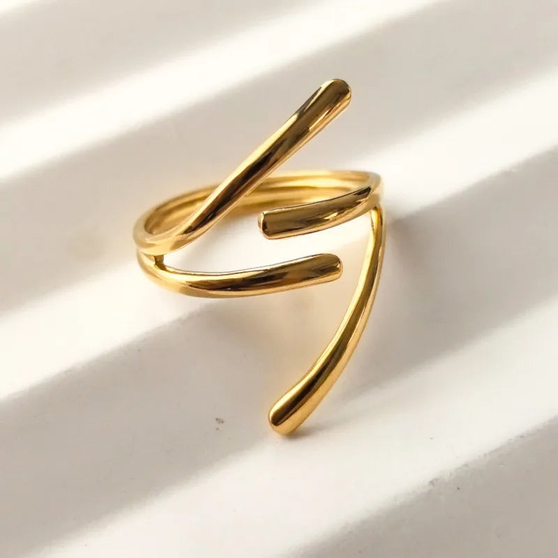 18K Gold Plated 304 Stainless Steel Flower Butterfly Pattern Open Retro Ring