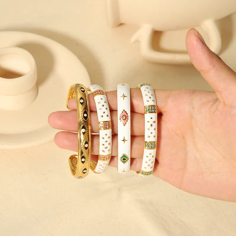 Vintage Style C Shape Star 304 Stainless Steel 18K Gold Plated Bangle