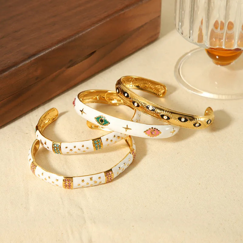 Vintage Style C Shape Star 304 Stainless Steel 18K Gold Plated Bangle