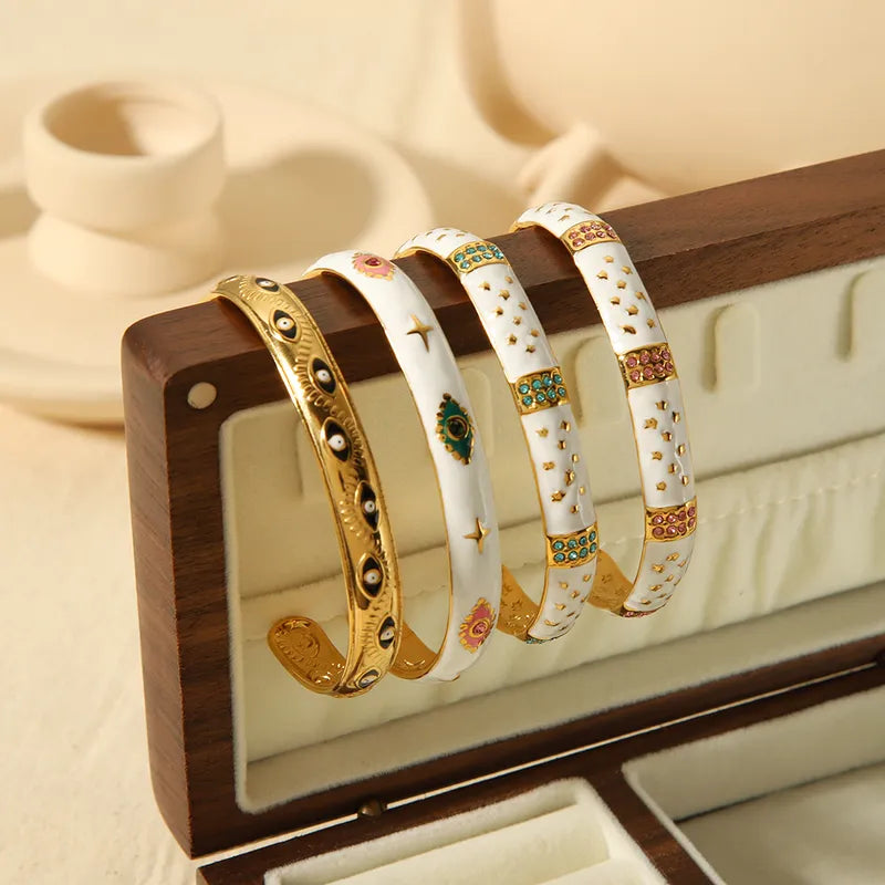 Vintage Style C Shape Star 304 Stainless Steel 18K Gold Plated Bangle
