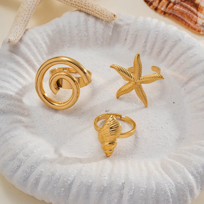 Coral Swirl Ring 304 Stainless Steel 18K Gold Plated Plating Open Rings