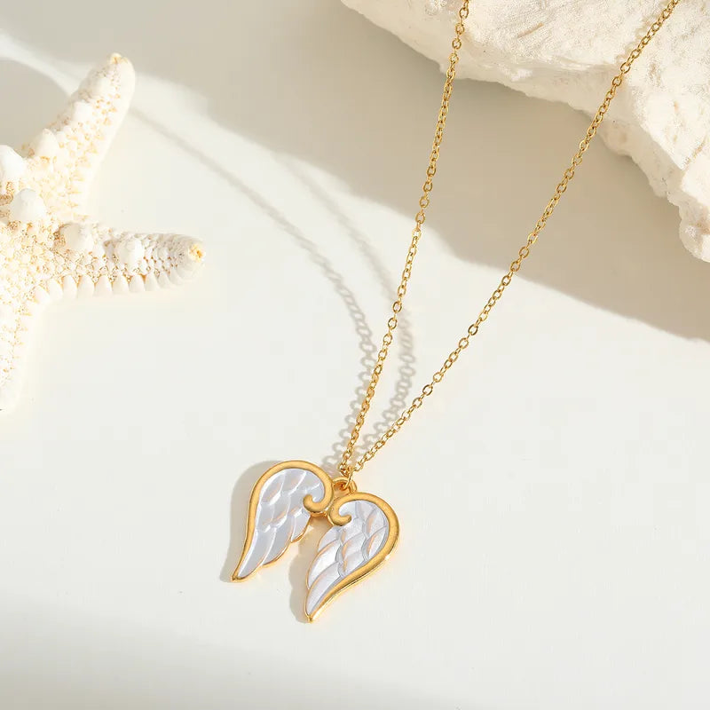 White Angelic Wings Elegant Geometric Wings 304 Stainless Steel 18K Gold Plated Plating Cable Chain Pendant Necklace