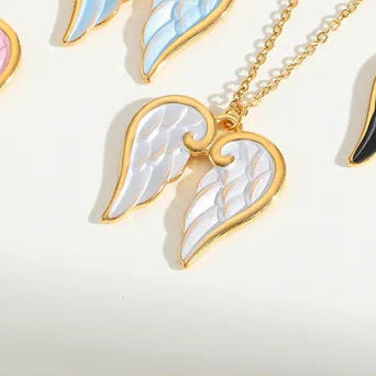 White Angelic Wings Elegant Geometric Wings 304 Stainless Steel 18K Gold Plated Plating Cable Chain Pendant Necklace