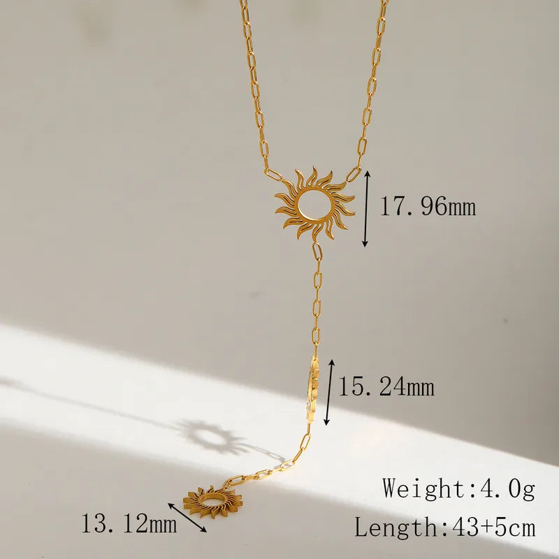 Sunny Flame Elegant Cute Geometric Sun 304 Stainless Steel 18K Gold Plated Plating Paperclip Chain Multi Charms Necklace
