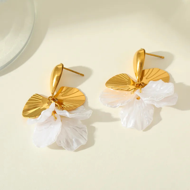 Petal Flower Blade Gold Elegant 304 Stainless Steel Acrylic 18K Gold Necklace Set
