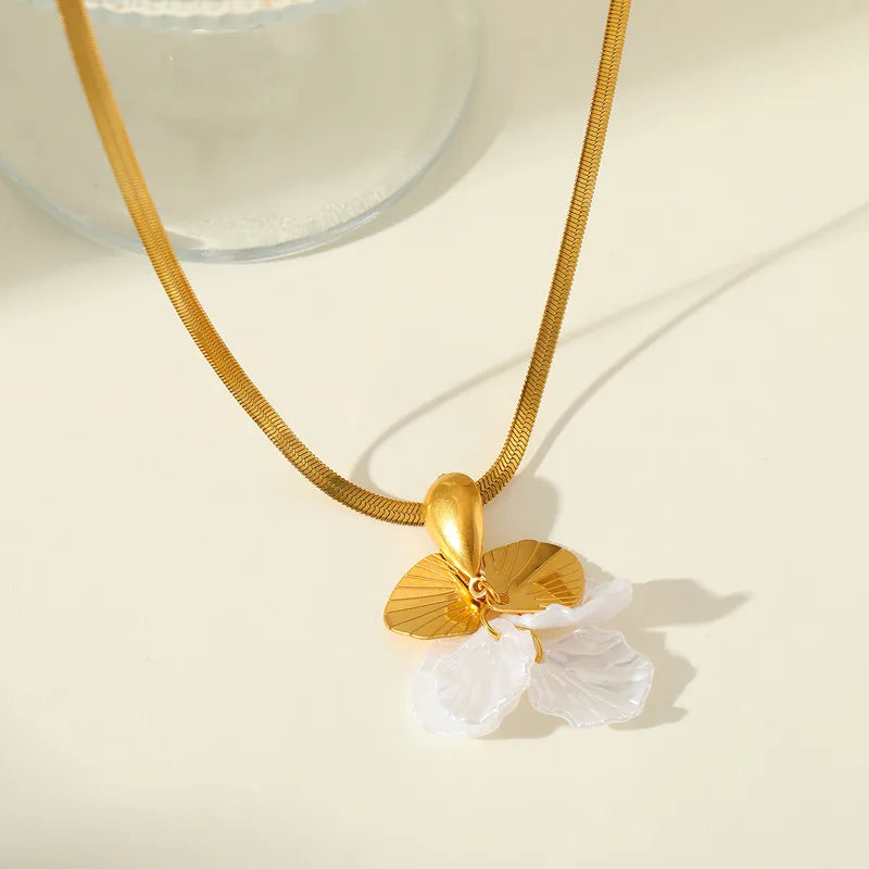 Petal Flower Blade Gold Elegant 304 Stainless Steel Acrylic 18K Gold Necklace Set