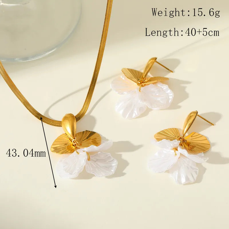 Petal Flower Blade Gold Elegant 304 Stainless Steel Acrylic 18K Gold Necklace Set