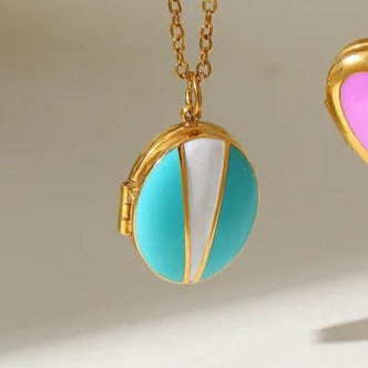 Oval Split Elegant Cute Romantic Geometric Oval Heart Shape 304 Stainless Steel 18K Gold Plated Epoxy Plating Cable Chain Pendant Necklace Locket Necklace