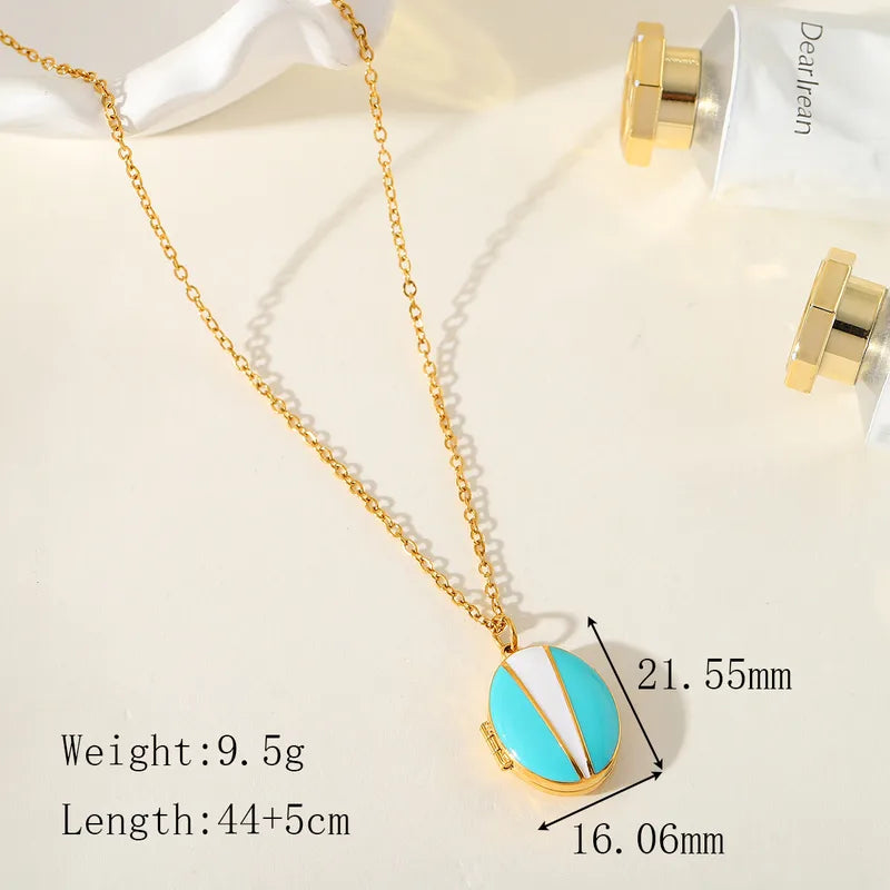 Oval Split Elegant Cute Romantic Geometric Oval Heart Shape 304 Stainless Steel 18K Gold Plated Epoxy Plating Cable Chain Pendant Necklace Locket Necklace
