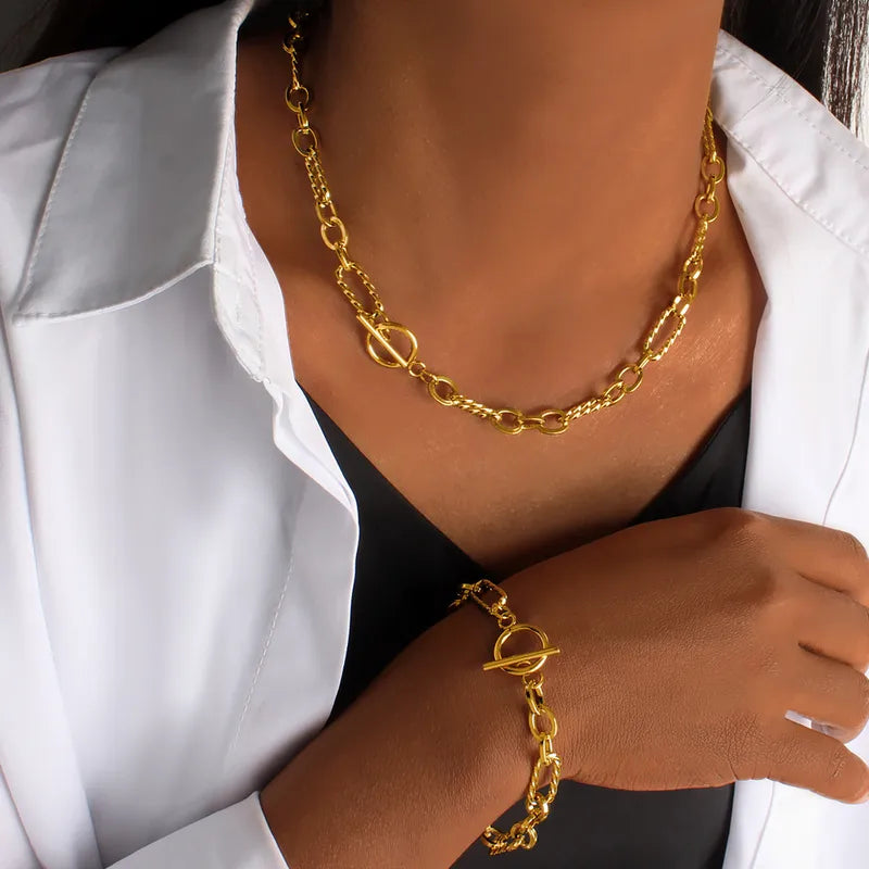 Rope Oval 304 Stainless Steel 18K Gold Plated Handmade Chain Bracelet