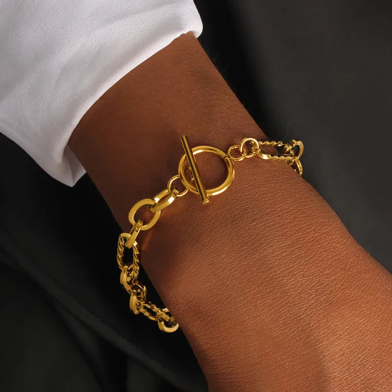Rope Oval 304 Stainless Steel 18K Gold Plated Handmade Chain Bracelet