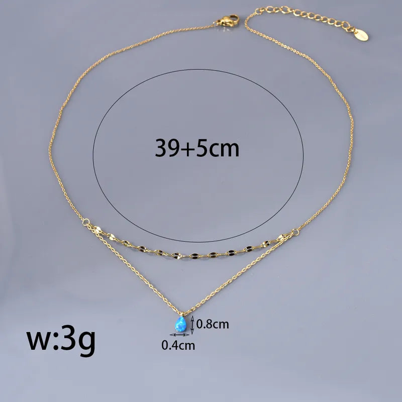 Blue Drop Rhinestone Elegant Simple Double Chain Style 304 Stainless Steel 18K Gold Plated Plating Inlay Coffee Bean Link Chain Cable Chain Necklaces