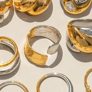 Roots style Silver & Gold Glam Geometric 304 Stainless Steel Plating Open Rings