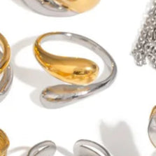 Gold & Silver Gum Drop Geometric 304 Stainless Steel Plating Open Rings