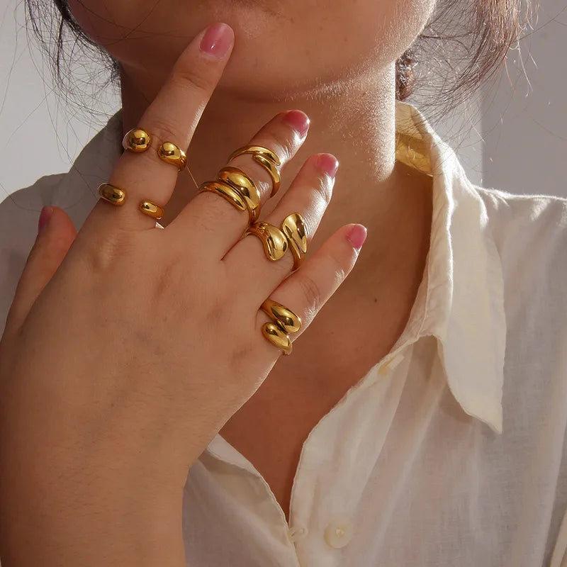 IG Style Basic Geometric 304 Stainless Steel 18K Gold Plated Plating Open Ring