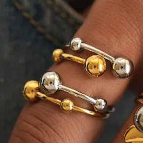 Multi-Ball Gold and Silver Jewelry ring 304 Stainless Steel 18K Gold Plated Mixed Metal Rings