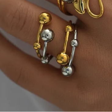 Multi-Ball Gold and Silver Jewelry ring 304 Stainless Steel 18K Gold Plated Mixed Metal Rings